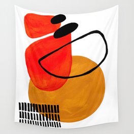 Mid Century Modern Abstract Vintage Pop Art Space Age Pattern Orange Yellow Black Orbit Accent Wall Tapestry