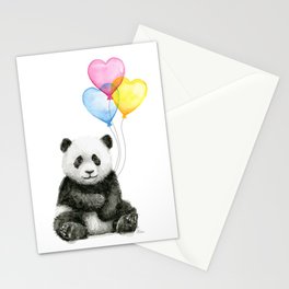 Panda Baby with Heart-Shaped Balloons Whimsical Animals Nursery Decor Stationery Card