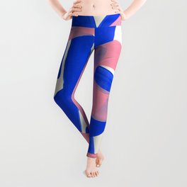 Tribal Pink Blue Fun Colorful Mid Century Modern Abstract Painting Shapes Pattern Leggings