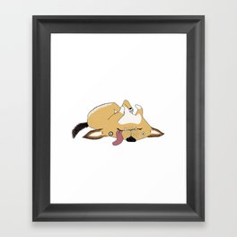 Puppy happily lying on their back Framed Art Print