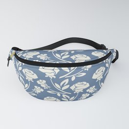Mid-Century Antique White Roses Pattern on Slate Blue Fanny Pack