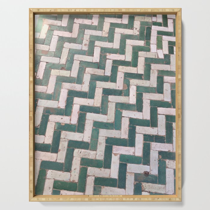 Moroccan Floor Tiles In Green And White Chevron Serving Tray By Jennchemasko Society6 Moroccan Floor Tiles In Green And White