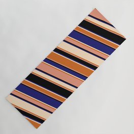 [ Thumbnail: Eyecatching Bisque, Chocolate, Dark Salmon, Black & Midnight Blue Colored Stripes/Lines Pattern Yoga Mat ]