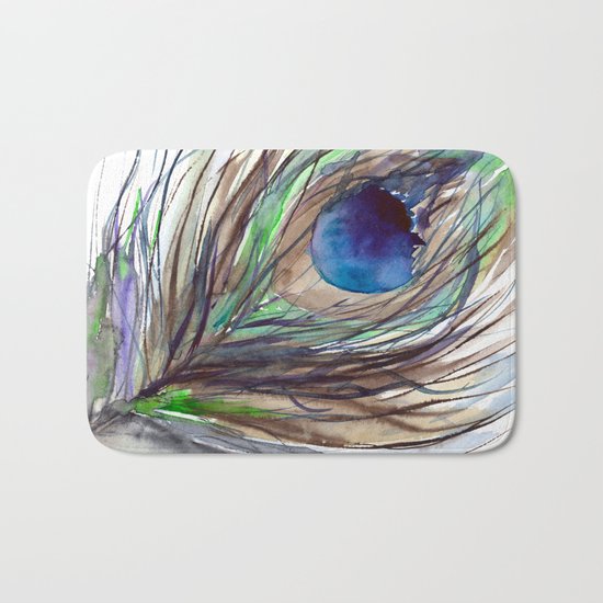 Peacock piece || watercolor Bath Mat