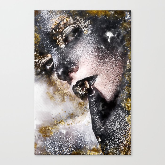 Beautiful Abstract Black and Gold Woman Portrait Canvas Print