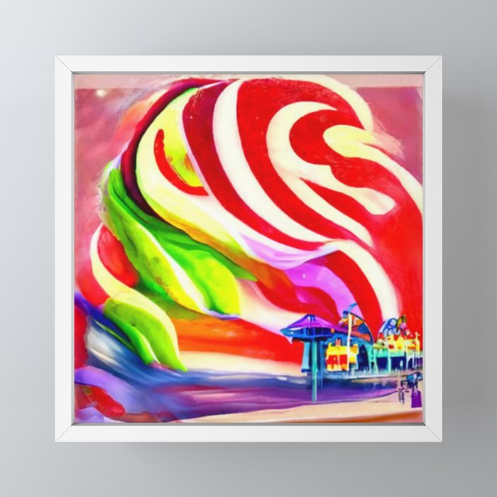 Santa Monica Pier swirly Candy AI Art Framed Mini Art Print by Christine aka stine1 on Society6