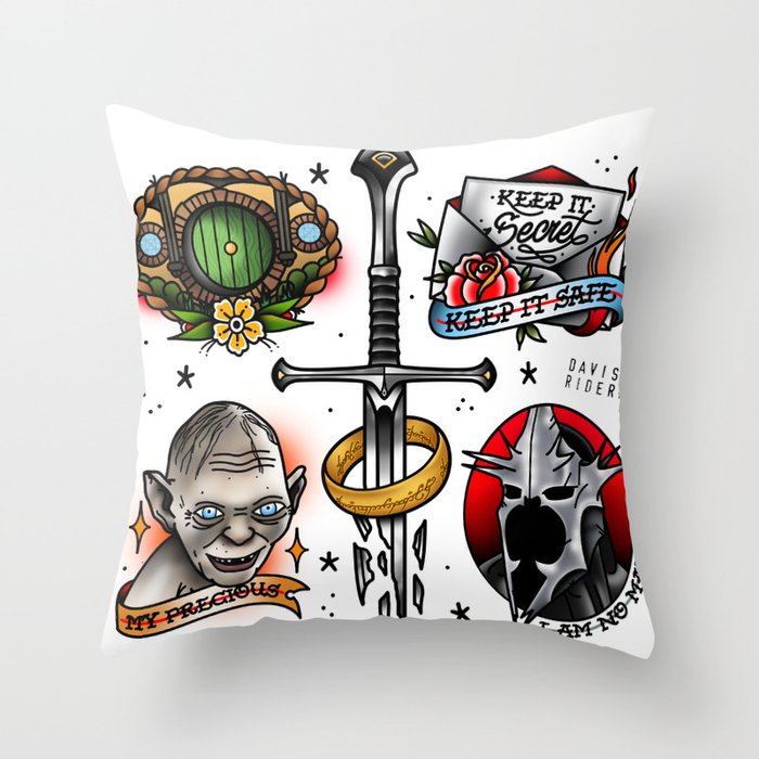 One Ring Tattoo Flash Sheet Throw Pillow By Davisrider Society6