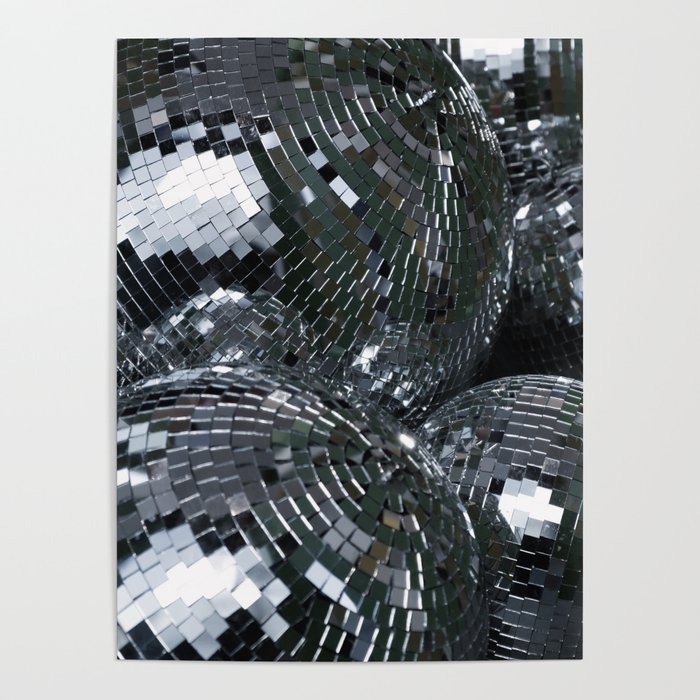 Silver Glitter Disco Balls Poster