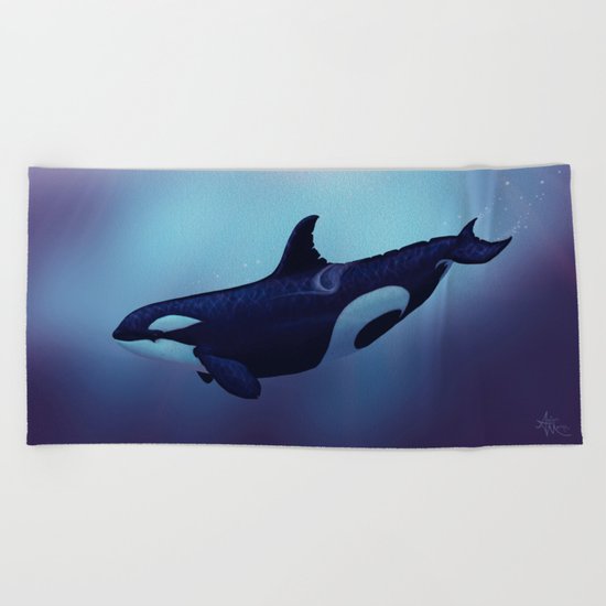 "Lost in Fantasy" by Amber Marine ~ Orca / Killer Whale Art, (c) 2015 Beach Towel