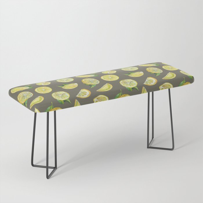 Watercolor seamless pattern on a gray background with lemons Bench