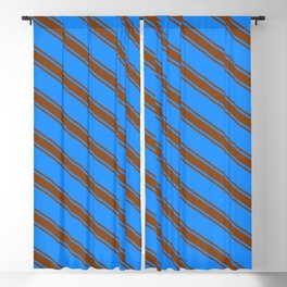 [ Thumbnail: Blue & Brown Colored Lined/Striped Pattern Blackout Curtain ]