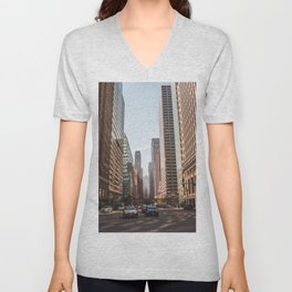 Chicago City Cars Urban Skyline Downtown V Neck T Shirt