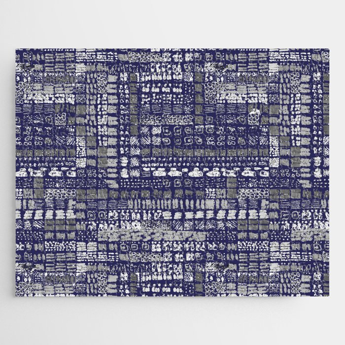shibori inspired navy blue ink marks hand-drawn collection Jigsaw Puzzle