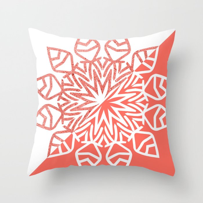 Living Coral Mandala Throw Pillow