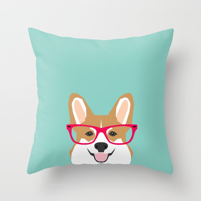 Teagan Glasses Corgi cute puppy welsh corgi gifts for dog lovers and pet owners love corgi puppies Throw Pillow