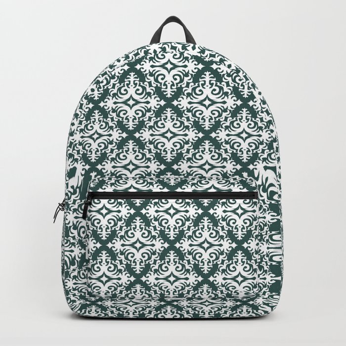 Damask (White & Dark Green Pattern) Backpack