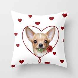 Valentines heart Chihuahua dog Throw Pillow