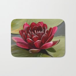 Red Water Lily Painting Bath Mat | Digital, Redwaterlily, Flower, Red, Waterlily, Painting 