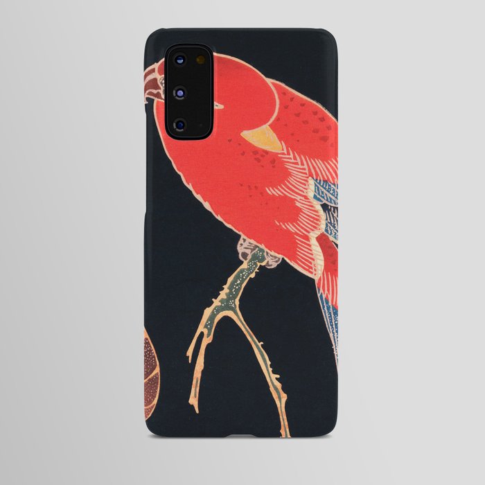 Japanese Woodblock Print Of Red Parrot on the Branch of a Tree By Ito Jakuchu,Woodcut,vintage,ukiyo,Japan ,Red And Black, Android Case