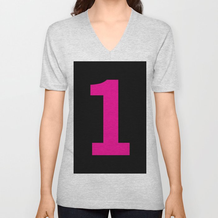 Number 1 (Magenta & Black) V Neck T Shirt