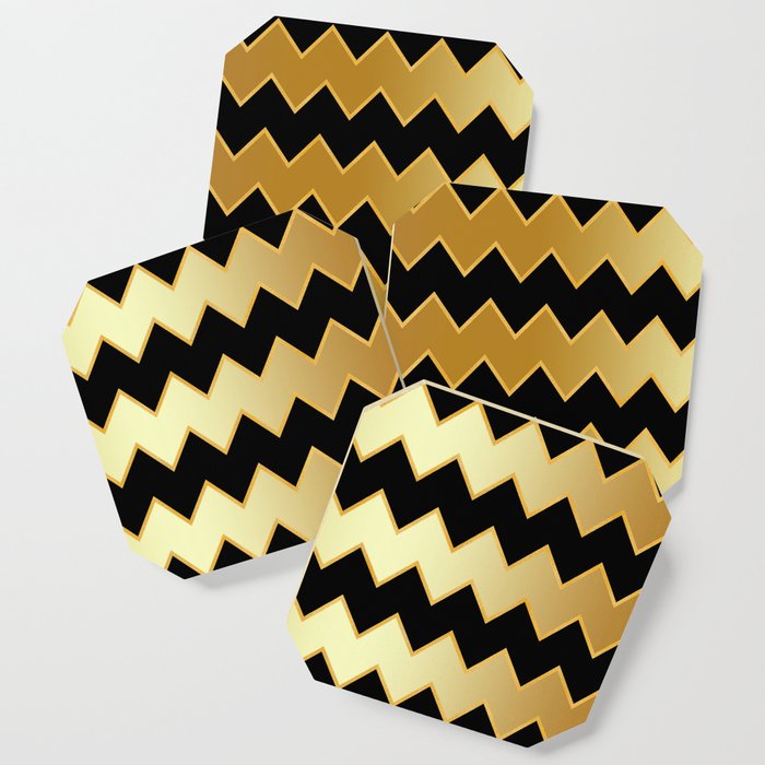 Gold Black Modern Zig-Zag Line Collection Coaster