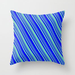 [ Thumbnail: Aquamarine and Blue Colored Lines/Stripes Pattern Throw Pillow ]