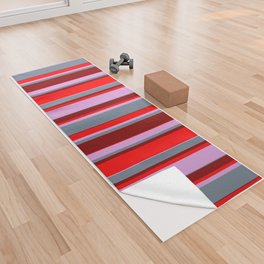 [ Thumbnail: Plum, Slate Gray, Maroon, and Red Colored Lines Pattern Yoga Towel ]