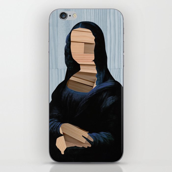 Mona Lisa - blue shining WoodCut Collage iPhone Skin