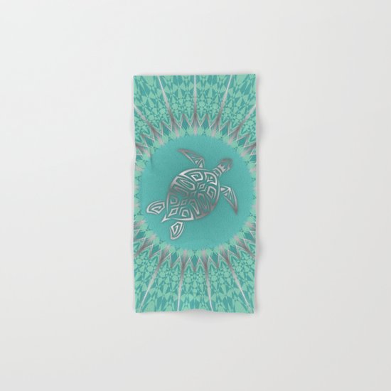 Turquoise Silver Turtle And Mandala Hand & Bath Towel