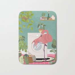 Flamingo in Boho Laundry Room  Bath Mat