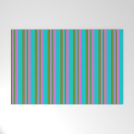 [ Thumbnail: Green, Dark Turquoise, and Orchid Colored Lined/Striped Pattern Welcome Mat ]