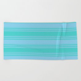 [ Thumbnail: Sky Blue & Turquoise Colored Lines Pattern Beach Towel ]