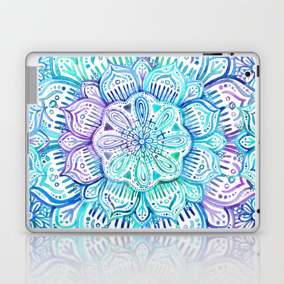 Iridescent Aqua and Purple Watercolor Mandala Laptop & iPad Skin