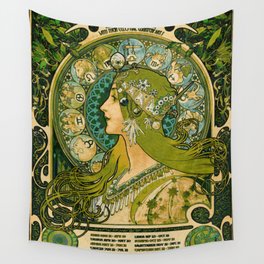 Emerald Green Vintage Astrology Poster | Alphonse Mucha Wall Tapestry