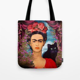 Frida with Bill the black Cat Large Tote Bag with Zipper