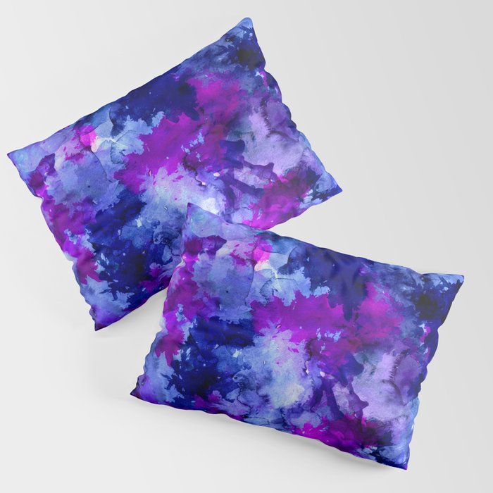 Modern blue purple watercolor brushstrokes paint Pillow Sham