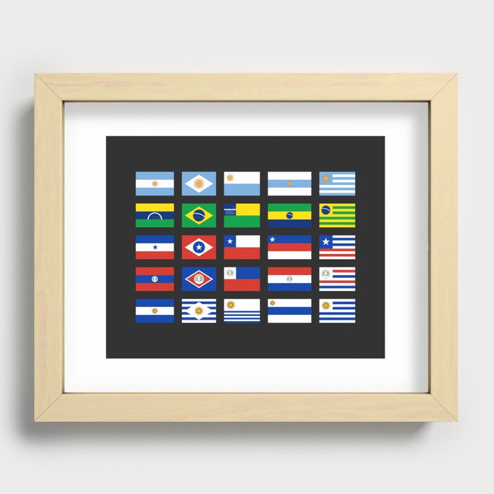 Conesur Flag's Mash Up - Argentina, Brazil, Chile, Paraguay, Uruguay DARK MODE Recessed Framed Print