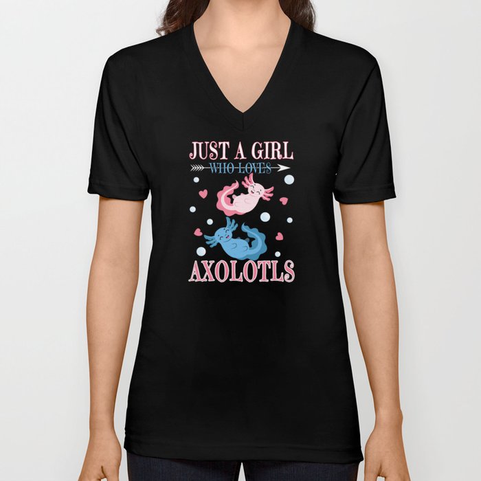 Girl Loves Axolotls Walking Fish Kawaii Axolotl V Neck T Shirt