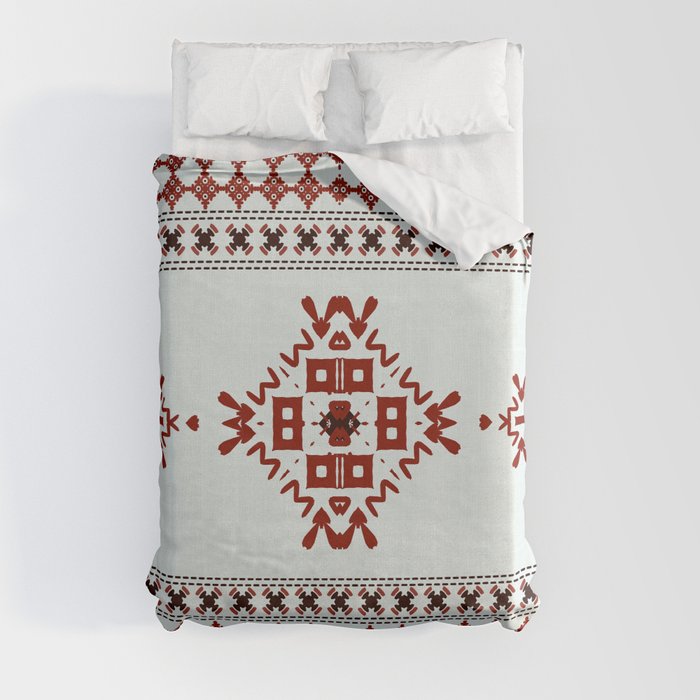 Red White Linen Tribal Duvet Cover