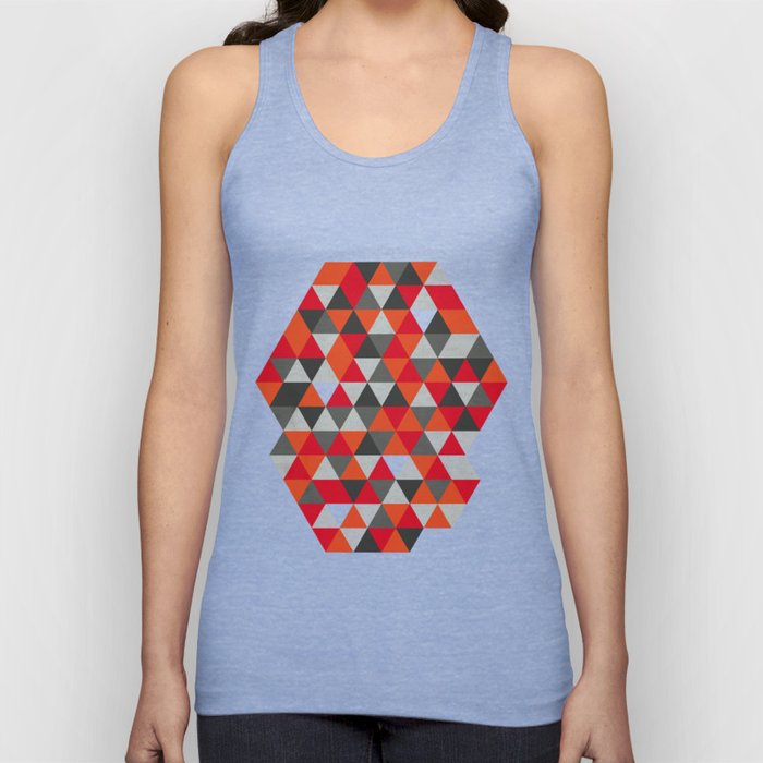 Hot Red and Grey / Gray -  Geometric Triangle Pattern Tank Top