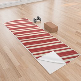 [ Thumbnail: Beige & Red Colored Lined/Striped Pattern Yoga Towel ]