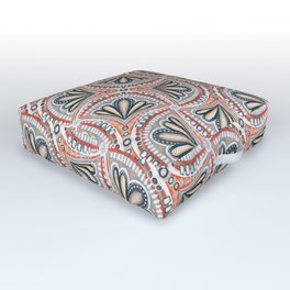 Textured Fan Tessellations in Red, White, Orange and Indigo Outdoor Floor Cushion