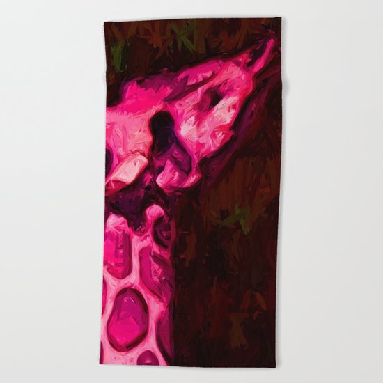 Pink Giraffe Beach Towel