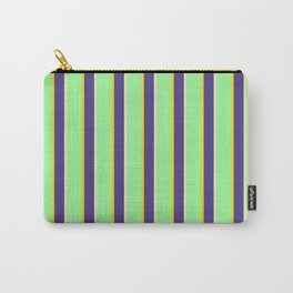 [ Thumbnail: Green, Yellow, Dark Slate Blue & Beige Colored Stripes/Lines Pattern Carry-All Pouch ]