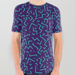 Trendy Geometric 80's 90's Retro Party Blue Teal All Over Graphic Tee