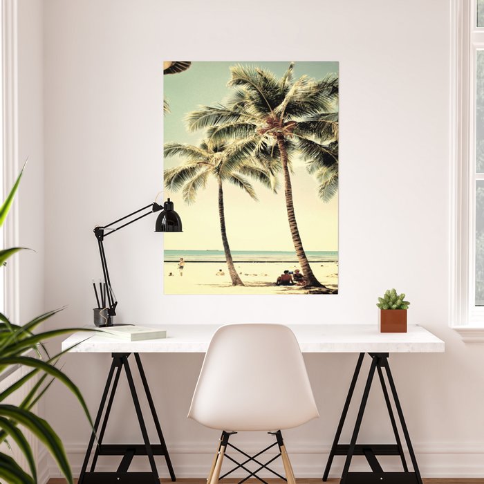 Retro Vintage Palm Tree with Hawaii Summer Sea Beach Poster