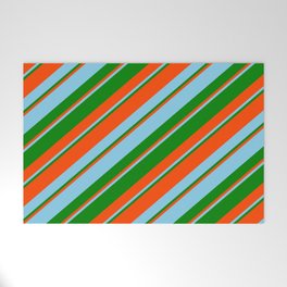 [ Thumbnail: Red, Sky Blue, and Green Colored Stripes/Lines Pattern Welcome Mat ]