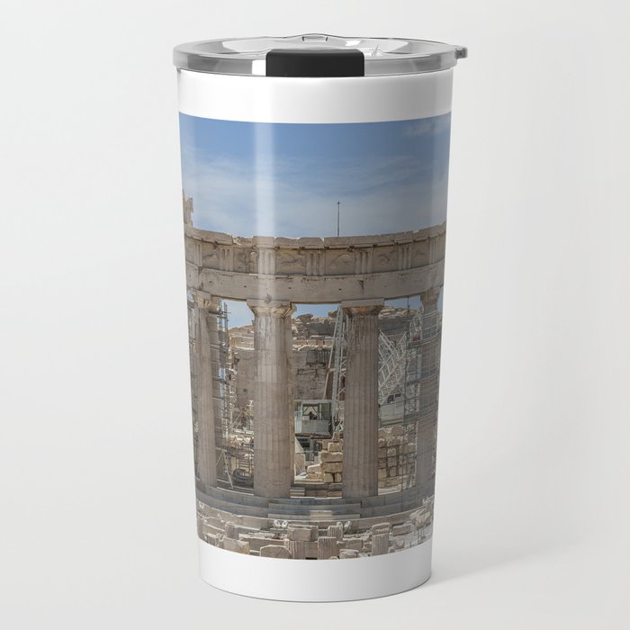 Modern and Ancient - Parthenon at Acropolis of Athens Under Construction Travel Mug