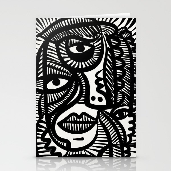 Black and White Cubist Self Portrait of the Artist by Emmanuel Signorino  Stationery Cards