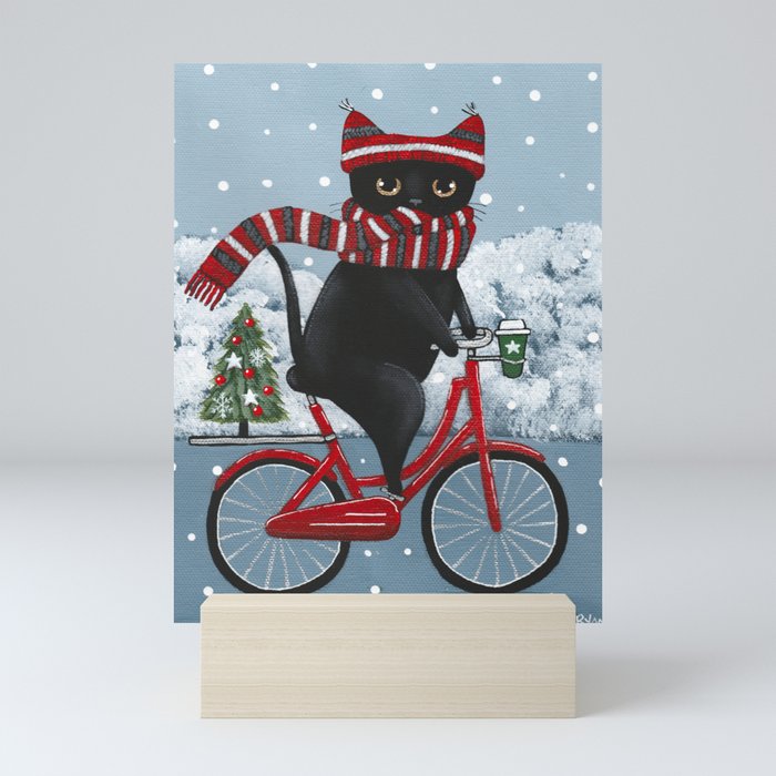 Black Cat Winter Bicycle Ride Mini Art Print